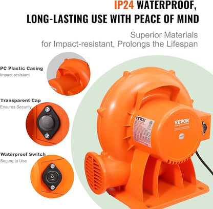 VEVOR Air Blower, 2-Speed Inflatable Blower, 1HP and 1.2HP, Portable and Powerful Bounce House Blower, Commercial Bouncy Castle Electric Blower, Used for Inflatable Bouncy Castle and Jump Slides