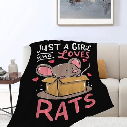 Just A Girl Who Loves Rats Blanket Soft Cozy Mouse Rat Plush Throw Blanket Warm Animal Flannel Fleece Stuff Decor Blanket Gifts for Lover Teens Kids Girls Boys Women Adults Bed Travel 40"x50"