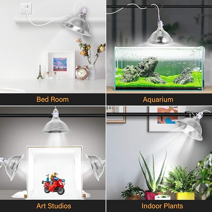 Simple Deluxe Clamp Lamp Light 150 Watt with 8.5 Inch Aluminum Reflector (no Bulb Included), 6 Feet Cord, 2 Pack, White