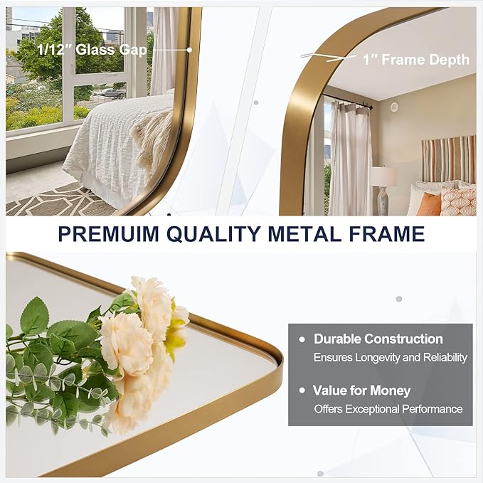 ANDY STAR Brass Bathroom Mirror, 24x32’’ Brushed Gold Metal Frame Oblong Mirror for Bathroom, Modern Gold Oval Bathroom Mirror for Over Sink, Hangs Horizontal or Vertical