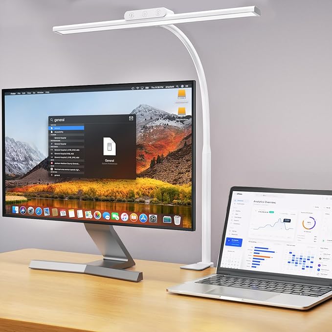 KableRika Desk Lamp,Led Desk Lamps with Clamp,Architect Desk Lights for Home Office Desktop Office Lamp 4-Brightness 4-Color Eye Care Overhead Table Lamp for Computer Monitor Study Reading White