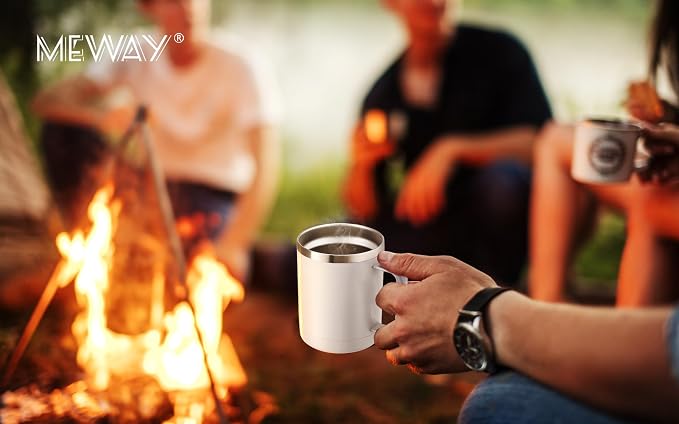 MEWAY 12oz Coffee Mug With Handle 4 Pack Bulk,Stainless Steel Insulated Travel Tumblers With Sliding Lid,Double Wall Vacuum Camping Cup for Hot & Cold Drinks Tea (White,Set of 4)