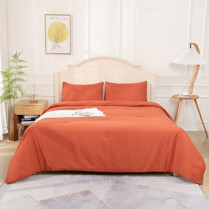 Terracotta Comforter King Size, Modern Burnt Orange Bedding Set, Cute Soft & Lightweight Chic Microfiber Bed Sets, 3 pcs-1 Comforter & 2 Pillowcases (104"x90")