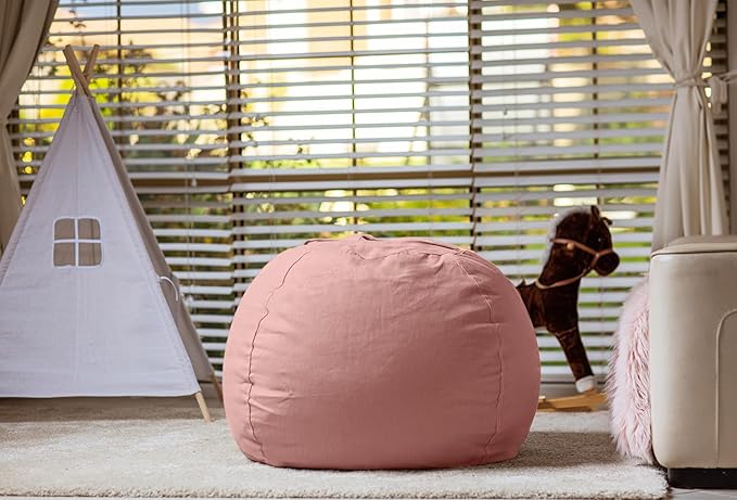 Wekapo Stuffed Animal Storage Bean Bag Chair Cover for Kids | Stuffable Zipper Beanbag for Organizing Children Plush Toys Large Premium Cotton Canvas (Solid Pink, XX-Large)