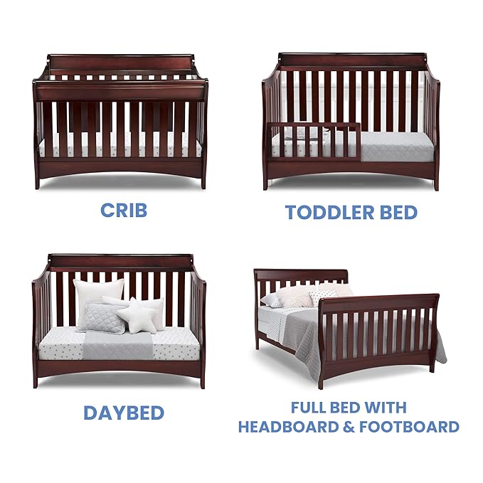 Delta Children Bentley S Series 4-in-1 Crib, Black Cherry Espresso + Serta Perfect Slumber Dual Sided Recycled Fiber Core Crib and Toddler Mattress (Bundle)