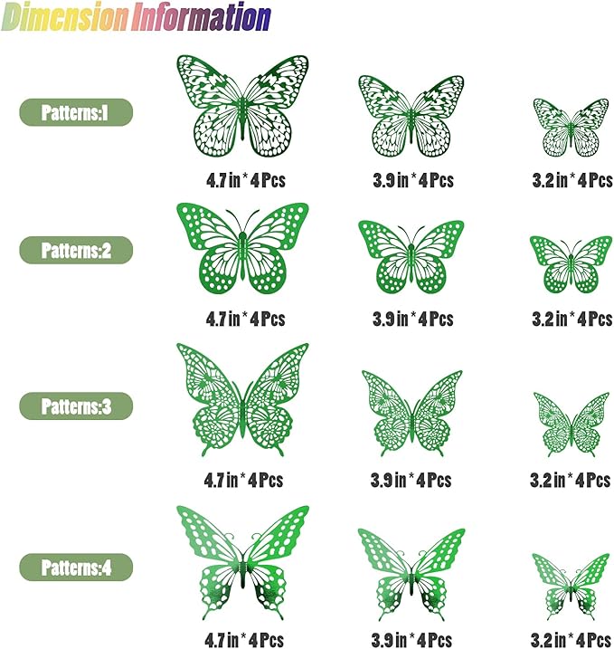 SAOROPEB 3D Butterfly Wall Decor - 48 Pcs, 4 Styles, 3 Sizes, Removable Stickers for Birthdays & Parties