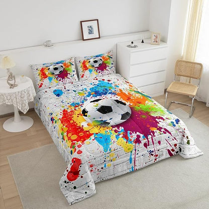 Feelyou Football Bedding Set Rugby Sports Comforter Set Soccer Ball Game Comforter for Boys Girls Teens Decor Gift for Football Lover Duvet Set Twin Size with 1 Pillow Case Boys