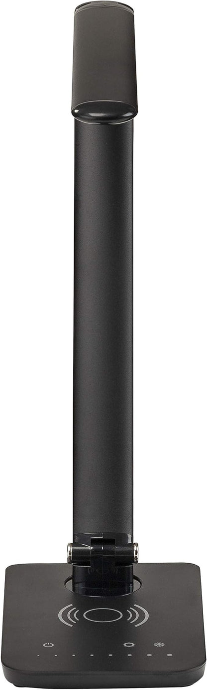 Safco Products 1009BL, Pivoting Neck, Built-in Wireless, USB Port Vamp LED Lamp with Charging Pad, Black