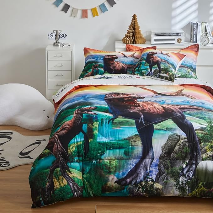 ADASMILE A & S Dinosaur Comforter Full Size for Boys Dinosaur Bedding Set for Kids 6 Pieces Dinosaur Comforter Set with Sheets Bed in A Bag T-Rex Dinosaur Comforter and Sheets Set for Home Decor