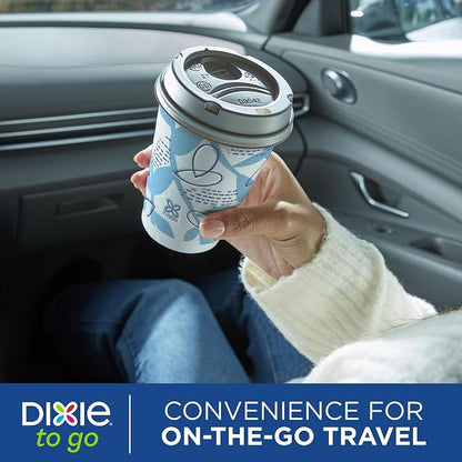 Dixie To Go Disposable Paper Cups with Leak-Resistant Lid, 12 oz, 60 Count