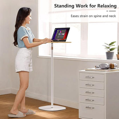 Portable Laptop Floor Stand, Bedside/Sofa Table with Height Adjustable 18''~47'', Stylish Movable Workstation Floor Standing Desk for Office, Meeting Room, living room Easy Assembly, White