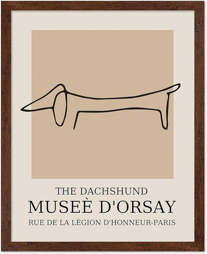 Poster Master Vintage Poster - Retro Minimalist Print - Gift for Artist, Housewarming - Dachshund Dog, Line Drawing, Abstract - Wall Decor for Living Room, Bedroom, 16x20 Brown Framed