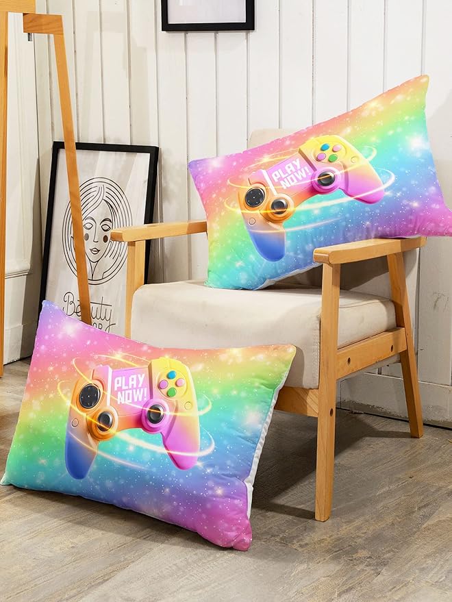 Datura home Bedding Comforter Set Rainbow Gamepad Printed Pattern Quilt with 1 and 2 Pillowcases for Girls Bedroom All Season(Rainbow Twin) Twin 68x86inches