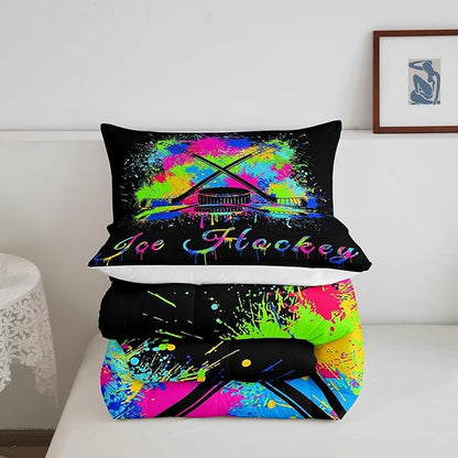 Feelyou Kids Ice Hockey Comforter Set Twin Size Gaming Sports Bedding Set for Boys Girls Teens Bedroom Decor Ice Sports Games Tie Dye Comforter Hockey Player Duvet Set with 1 Pillow Case