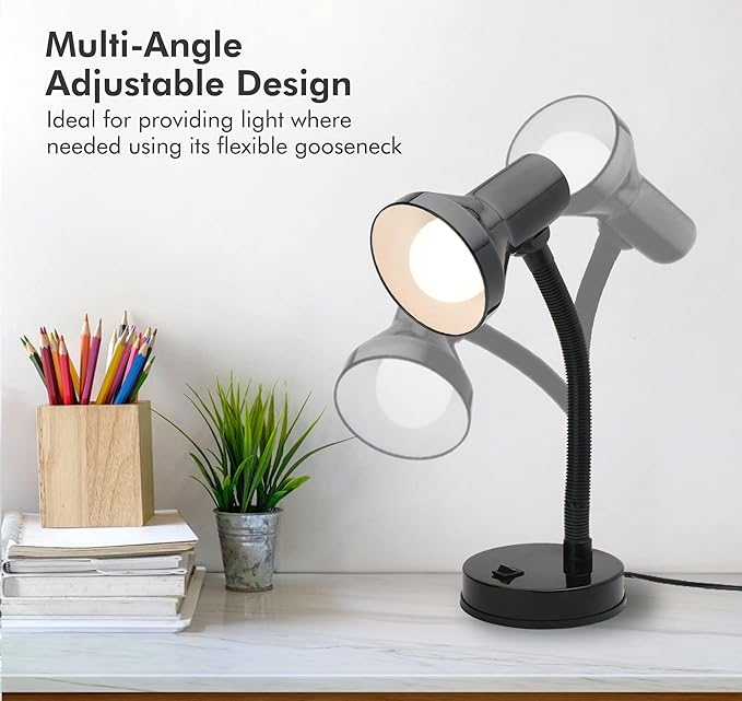 Xtricity Gooseneck Desk Lamps with Adjustable Gooseneck Arm, Metal Desk Lamp with 7W A19 LED Bulb, 120 Volt, Convenient On/Off Switch, 14" Inch Tall (36cm), Black Finish