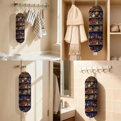 Magic Bookshelf Plastic Bag Holder Dispenser, Plastic Grocery Bag Organizer & Wall Mount Paper Trash Bags Saver Storage for Kitchen Home Pantry Decor, Kitchen Decor Shopping Bags Storage Dispenser