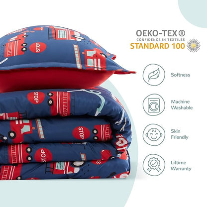 SLEEP ZONE Kids Bedding Twin Comforter Set - Super Soft & Cute Printed 2-Piece Comforter Set All Seasons for Boys, Girls, Fade Resistant, Machine Washable, Fire Truck