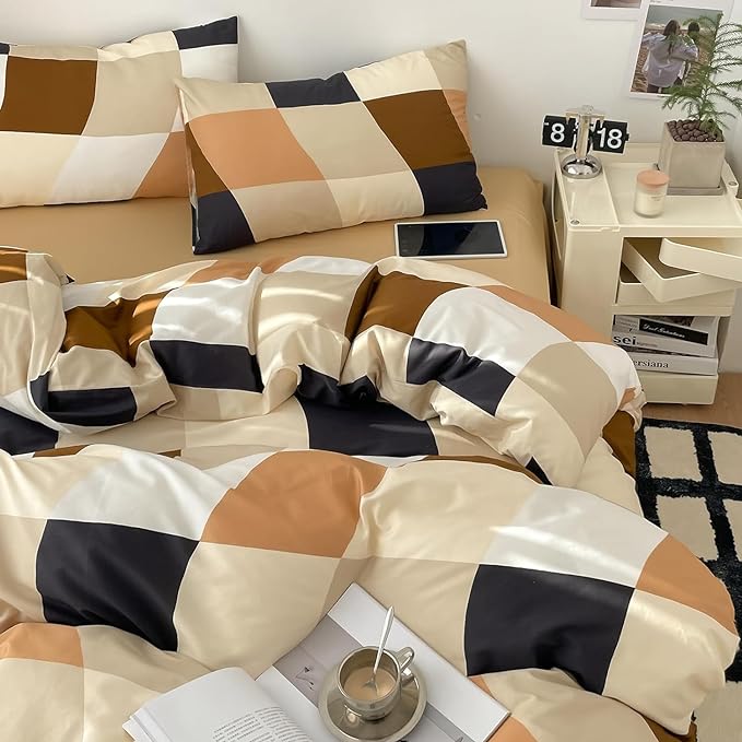 Checkerd Comforter Set Full Multicolored Grid Comforter Men Women Modern Chic Checkered Bed Comforter White Black Plaid Buffalo Full Bedding Comforter All Season Hotel Quality Bed Set