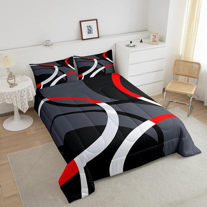 Feelyou Geometric Circle Comforter Set Red Grey and Black Comforter for Kids Boys Girls Teens Geometry Bedding Set Breathable Abstract Art Duvet Set Modern Luxury Room Decor Quilt Set Twin Size