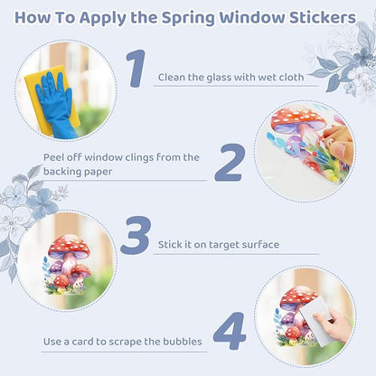 DC-BEAUTIFUL 116 PCS Spring Window Clings, 9 Sheets Double-Sided Hummingbird Butterfly Flower Easter Window Stickers, Reusable Static Floral Window Decals for Home School Office Party Decors