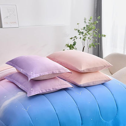 Dinjoy Girls Comforter Set Queen Size Colorful Rainbow Ombre Pink Blue Bedding Set Gradient 7 Pieces Bed in A Bag for Kids Teen Girl Women(1 Comforter, 1 Flat Sheet, 1 Fitted Sheet)
