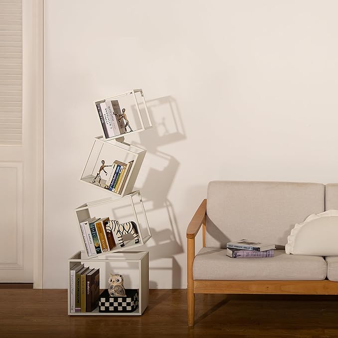 Bookshelf, 4-Tier Bookshelves, 49.2" Tall White Bookshelf, Book Shelf, Bookcase, Modern Book Storage, Storage Shelves for CDs/Books/Home Decor, Display Shelf for Living Room, Bedroom, Office