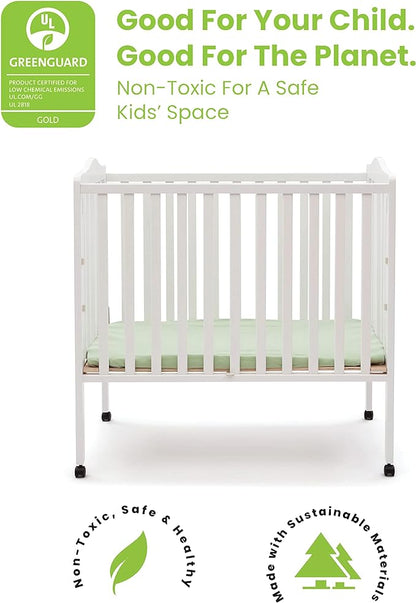 Delta Children Folding Portable Mini Baby Crib with 1.5-inch Mattress - Greenguard Gold Certified, White