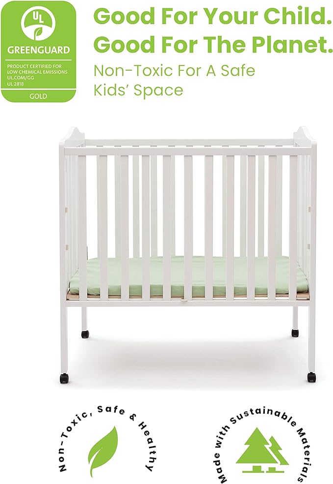 Delta Children Folding Portable Mini Baby Crib with 1.5-inch Mattress - Greenguard Gold Certified, White & Dream On Me Holly 3” Fiber Portable, Greenguard Gold Certified, White