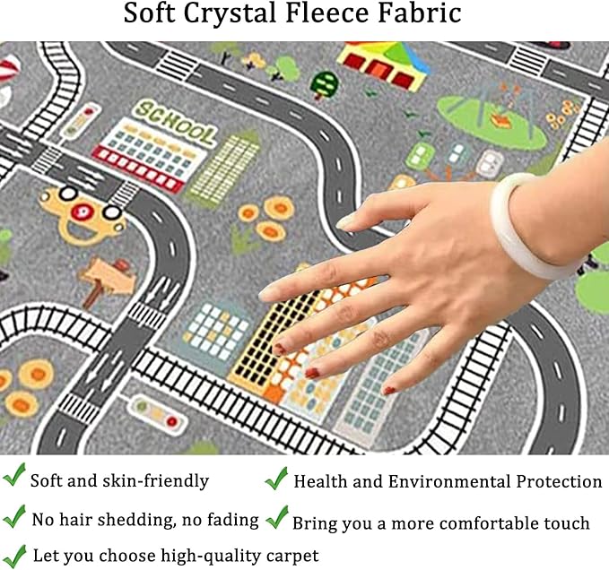 Kids Rug Play Mat for Toy Cars,City Life Road Traffic Educational Carpet,Have Fun Throw Rug,Non-Slip Nursery Rug for Boy and Girl Bedroom 90×150cm/35×59in