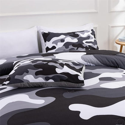 Meeting Story Camouflage Bedding Set, Colorful Pattern Style Comforter Set, 3 PCS One Comforter Two Pillowcases in One Bag, All Season Bedspread for Teens Adults (Grey,Twin