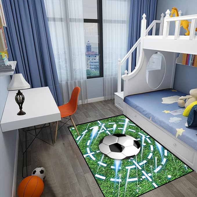 Football Rug for Boys Room - Soccer Rug for Boys Room Football Printed Rug for Kids Room Football Decor for Boys Bedroomsports Ball Doormat for Living Room Bedroom,3'×4'