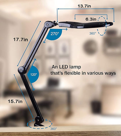 LED Magnifying Glass Desk Lamp for Close Work, Craft & Reading Table Light with Magnifier and Dust Cover 5 Inch Magnifier Glass Lens - Good for Reading, Arts & Crafts, and Close-up Tasks