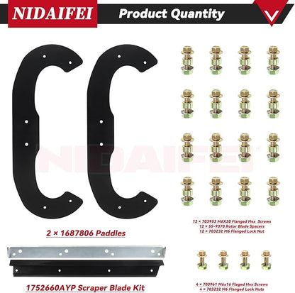 1687806 Snow Blower Auger Paddles Kit with 1752660AYP Scraper Replaces Snapper 1687489 1687489YP 1687628YP 1739727 1752606 1752606YP for Murray SS822E 7522ES 1022E 22" Single Stage Snowblower