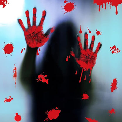 KUUQA 4 Pcs Bloody Handprint Clings Horror PVC Stickers Decals for Halloween Decorations