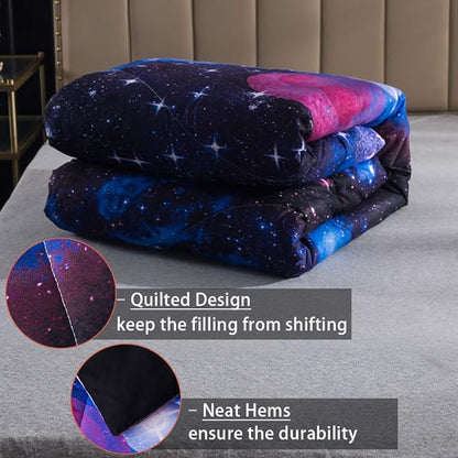 Litanika 3D Galaxy Comforter Twin(66x90lnch), 2 Pieces(1 Galaxy Comforter, 1 Pillowcase), Universe Cloud Outer Space Comforter, Microfiber Bedding Set for Boys Kids