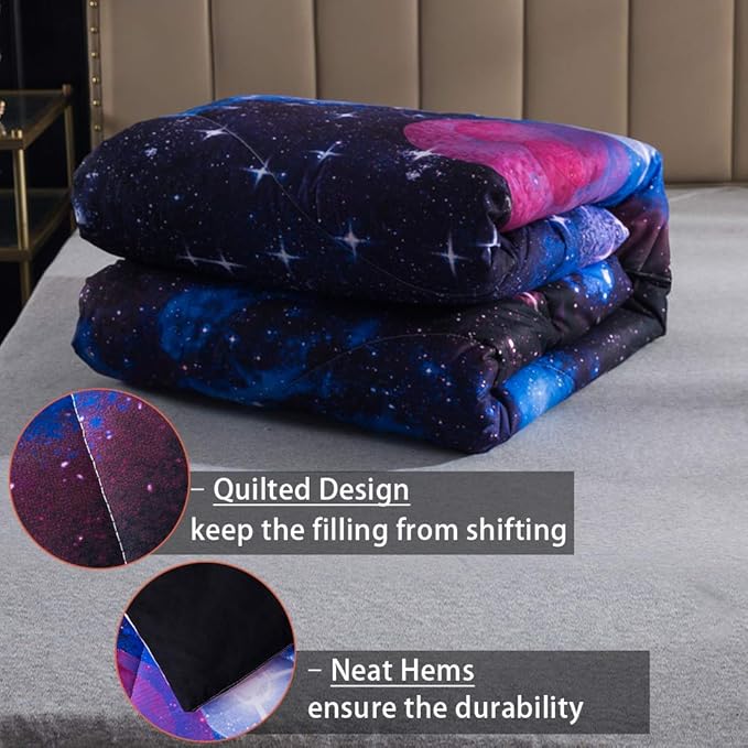 Litanika 3D Galaxy Comforter Queen(90x90lnch), 3 Pieces(1 Galaxy Comforter, 2 Pillowcases), Universe Cloud Outer Space Comforter, Microfiber Bedding Set for Boys Kids