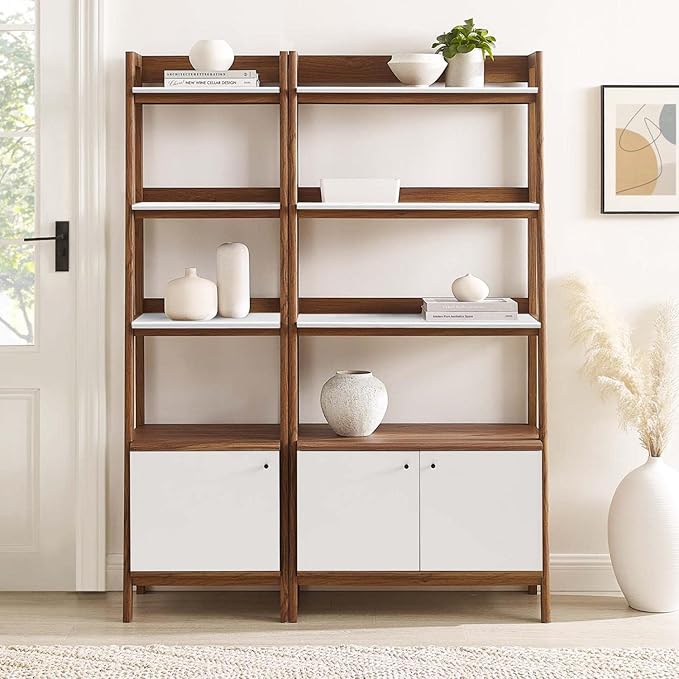 Modway Bookshelf Display Cases in Walnut White - Set of 2