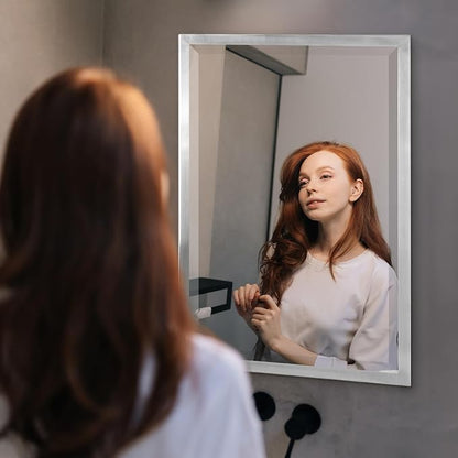 Head West Brushed Nickel Stainless Steel Metal Framed Mirror for Bathroom Vanity – Decorative Rectangular Bathroom Mirror for Over Sink, Bedroom & Living Room, 30"x40"