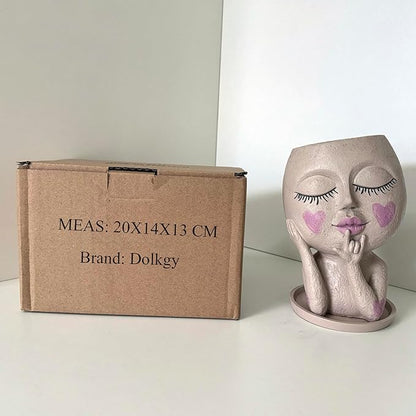 Face Flower Pots Head Planter, Cute Resin Planters for Indoor Outdoor Plants, Macetas para Plantas Unique Head Plant Pot