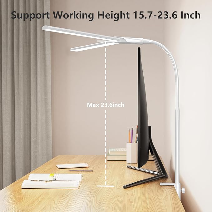 EppieBasic LED Desk lamp,Double Head Architect Desk Lamps for Home Office,Extra Bright Workbench Office Lighting,Eye Protection Modern Desk Light for Monitor Working Reading White 1200LM