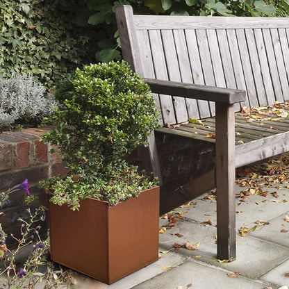 Corten Steel Planter Box Metal Planters Square Outdoor Steel Planter Cube Rustic Flower Pot 16 Inch Integral Durable Antique for Commercial Residential Garden Patio Deck and Backyard
