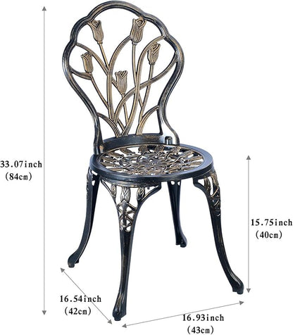 Mandolin Patio Table and Chairs,5 Piece Outdoor Dining Set,Rust-Resistant Cast Aluminum Bistro Set,with Cushion,Tulip Design (Copper)