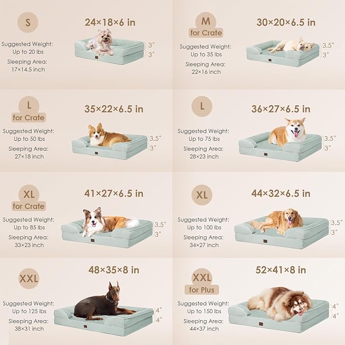 EHEYCIGA Orthopedic Dog Bed for Small Dogs, Waterproof Memory Foam Small Dog Beds with Sides, Non-Slip Bottom and Egg-Crate Foam Medium Dog Couch Bed with Washable Removable Cover, Sage Green