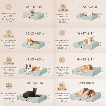 EHEYCIGA Orthopedic Dog Bed for Small Dogs, Waterproof Memory Foam Small Dog Beds with Sides, Non-Slip Bottom and Egg-Crate Foam Medium Dog Couch Bed with Washable Removable Cover, Sage Green