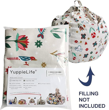YuppieLife Stuffed Animal Storage Bean Bag Chairs Canvas Cover for Kids(No Filling)/Machine Washable and Durable Toddler Bean Bag Sofa Cover for Room Decor (kid painting, 38”)