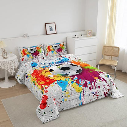Football Bedding Set Rugby Sports Comforter Set Soccer Ball Game Comforter for Boys Girls Children Teens Bedroom Decor Gift for Football Lover Duvet Set Full Size with 2 Pillow Case