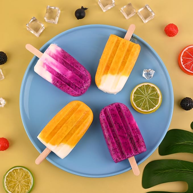 WMKGG Popsicle Silicone Molds Set, 2 PCS Ice Cream Molds with 50 Wooden Sticks for Cake Pop, Ice Pop, Cakesicles (White)