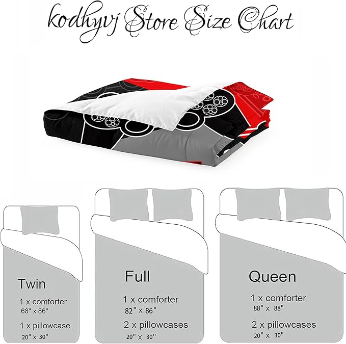 Gaming Bedding Sets for Boys Bedroom Soft Video Gamer Comforter Set Queen Size Black Red Game Controller Beddings for Kids Teens 1 Comforter and 2 Pillowcases