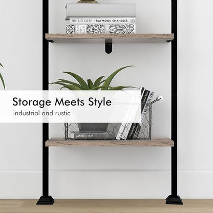 Axeman 5-Tier Ladder Shelf, Tall Narrow Bookcase for Small Spaces, Book Storage Organizer Case Open Shelves for Living Room, Home Office, Study, Industrial Style Black Metal Frame and Gray Shelf