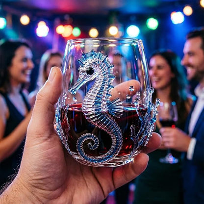 Novelty 3D Sculpted Ocean Life Stemless Wine Glasses, 12oz Embossed Sea Animal Glassware for Beverages, Premium Borosilicate Glass Beach Gifts (crab)